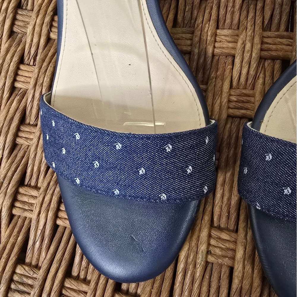 denim blue white dot 3" stacked heel Cole Haan womens Sandals 9 - Picture 2 of 9